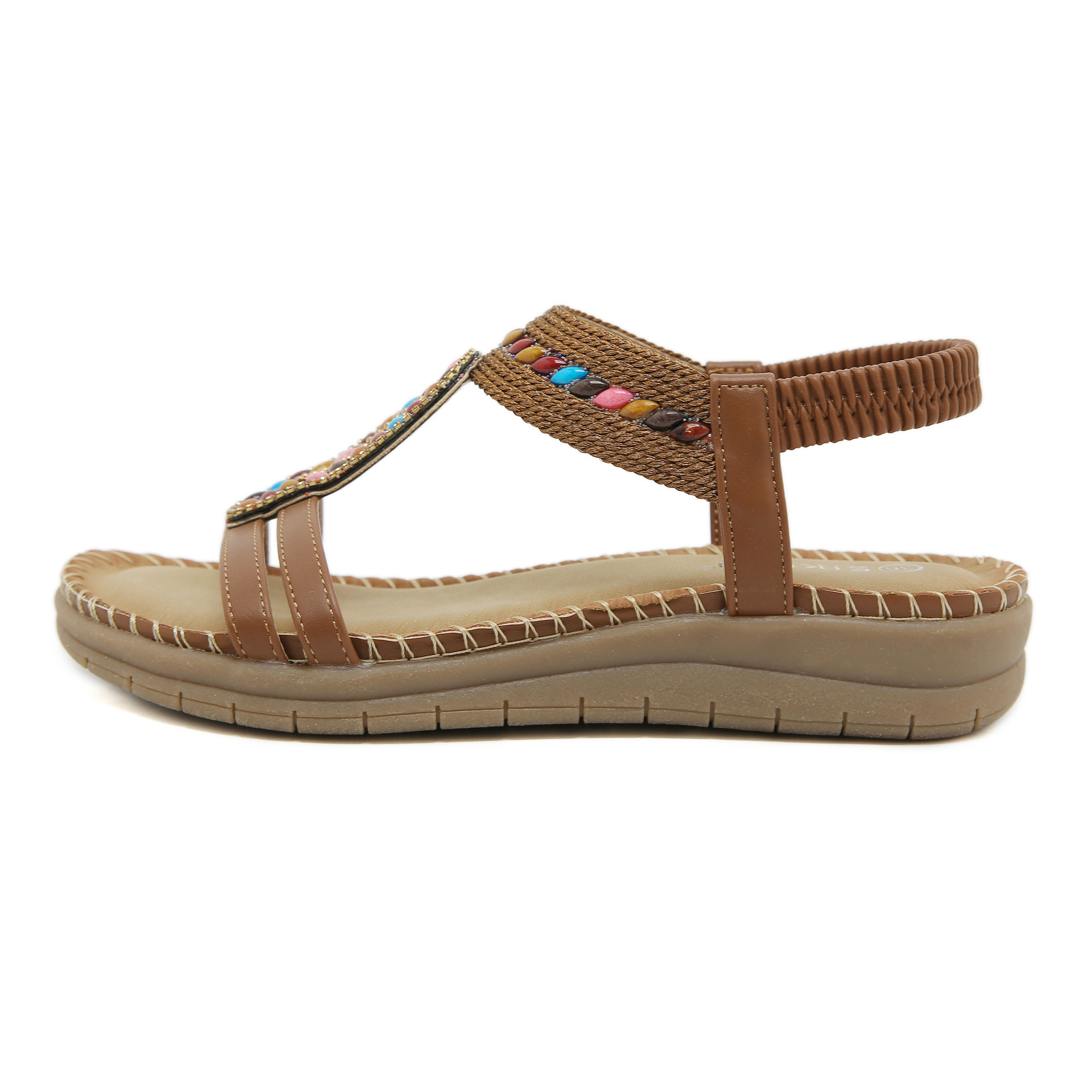 5012-8 Nueva 2025 bohemia sandalias de diamante casuales cómodas de látex masaje suela gruesa zapatos planos grandes