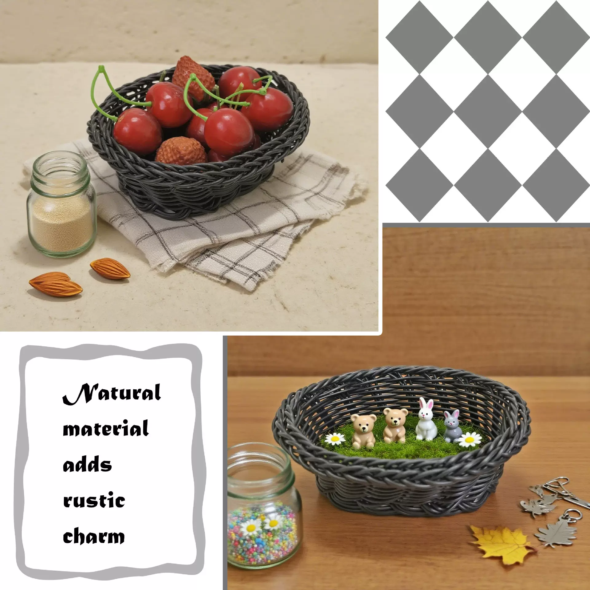 藤编小号点心水果篮编织筐面包筐超市果蔬陈列展示篮零食框塑料