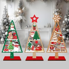 木质圣诞立体树摆件 桌面节日装饰道具 圣诞主题场景布置工艺品