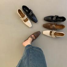 【不含税】2025春新款配裙子女法式感粗跟方头玛丽珍鞋小个子浅口