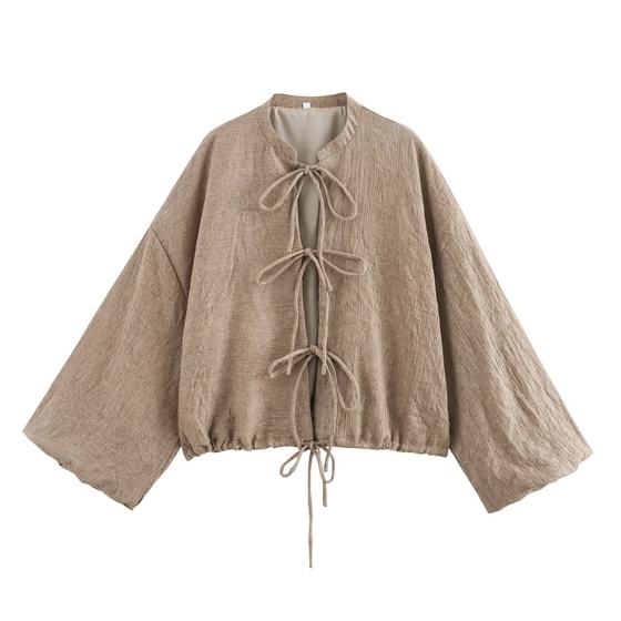 BM & MD & ZA New Women's Fashion New Chinese Style Lace-up Crewneck Short Jacket Fashion Joker 0607