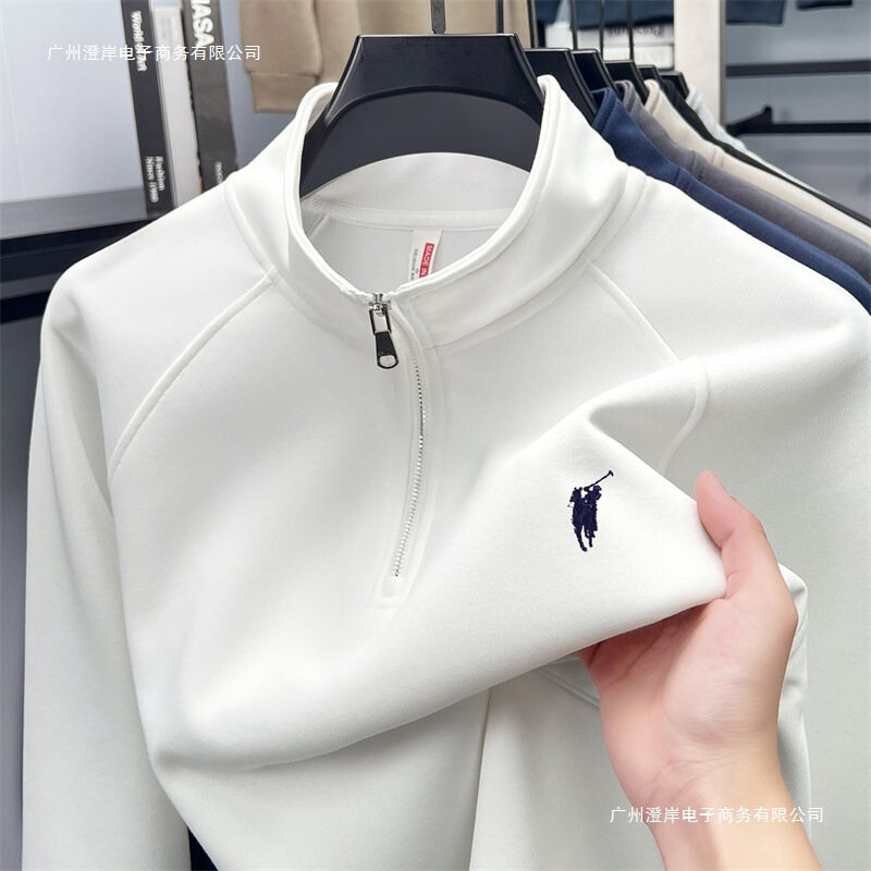Men's Sweatshirt with Zipper Collar, Pullover, Pure Cotton, Fleece-Lined, Autumn and Winter Long-Sleeve Shirt, Base Layer, Black, Camel, White, Iron Gray Men's Sweatshirt with Zipper Collar, Pullover, Pure Cotton, Fleece-Lined, Autumn and Winter Long-Sleeve Shirt, Base Layer, Black, Camel, White, Iron Gray