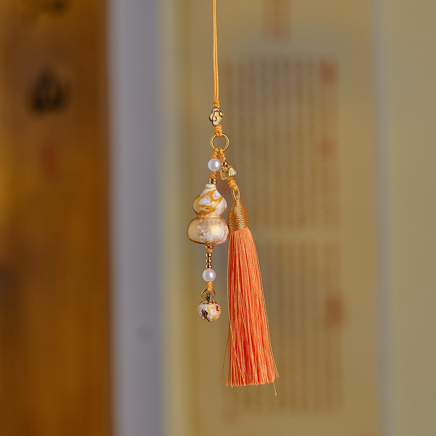 New Chinese-Style Lacquer Gourd Car Hanging Tassel Ornament Handmade Peace and Wealth Car Interior Decoration Ancient Style Bag Hanging