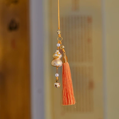 Car hanging Hanging Tassel Ornament Handmade Peace - orange-lacquer-gourd-gold-hat-tassel-pendant