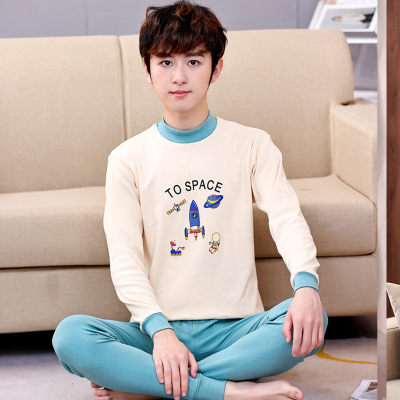 Ropa de otoño para niños pantalones largos traje de ropa interior para hombres algodón primavera y otoño algodón pijamas para niños medianos y grandes ropa de línea de suéter de algodón