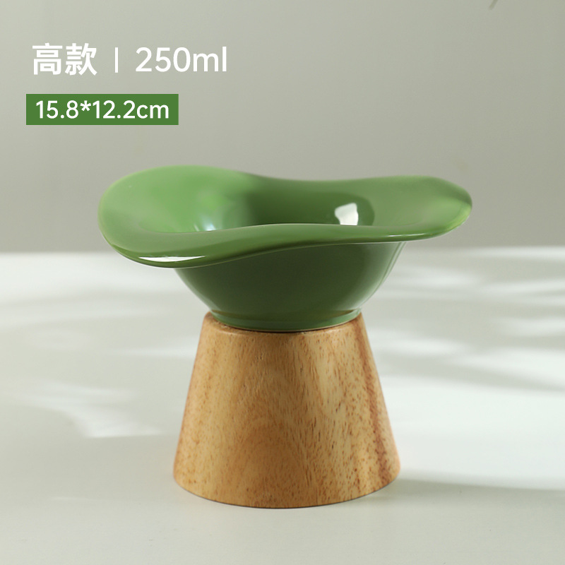 Nuevo gato de pie alto asiento de madera tazón de cerámica protección cervical perro tazón de arroz tazón de comida para gatos tazón antidetonante tazón para beber