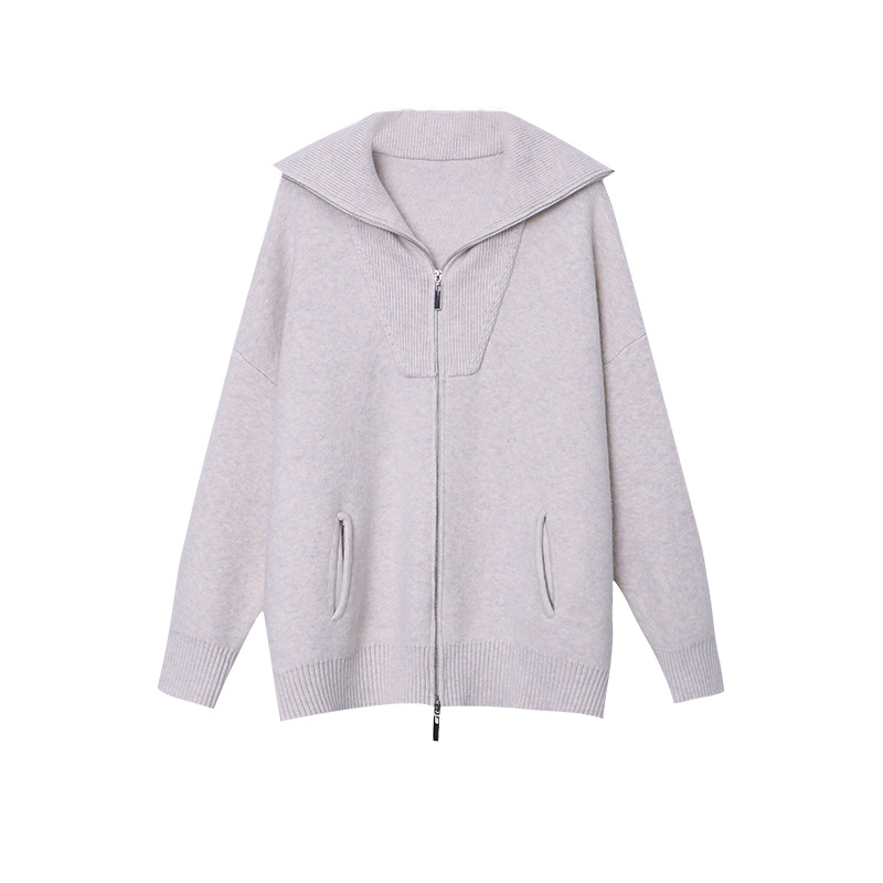 Sinan doble cremallera perezoso moda gran perfil suelto solapa de punto suéter cardigan SN4084