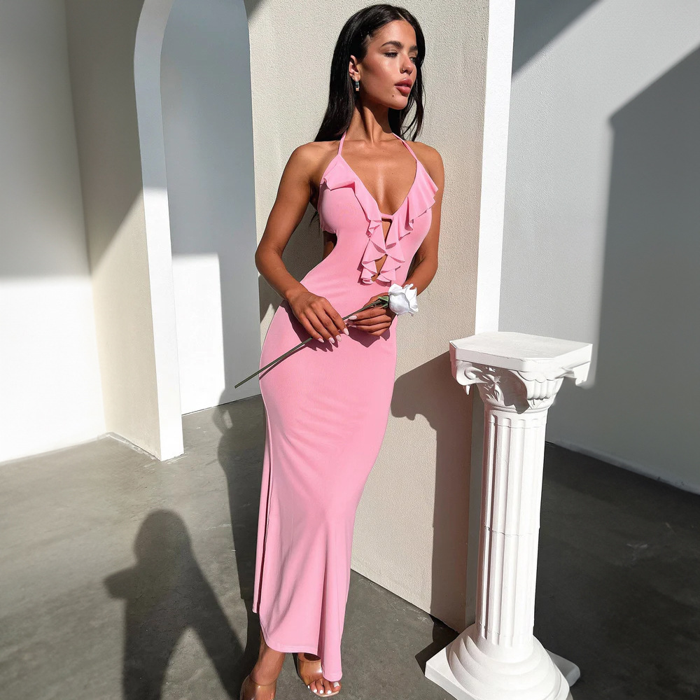 Women's Strap Dress Streetwear Halter Neck Sleeveless Solid Color Maxi Long Dress Holiday Daily display picture 14