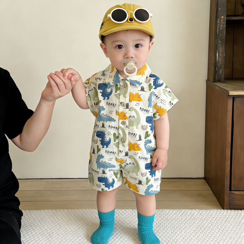 Babykleidung im koreanischen Stil, dünner, stylischer Sommer-Strampler mit Blumenmuster, niedlicher Baby-Overall mit Cartoon-Print_voghion.com