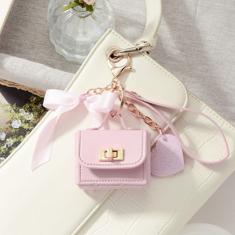 Cross-border Explosions Y2K Sweet Exquisite Mis Wind Bow Leather Love Headset Bag DIY Keychain Pendant