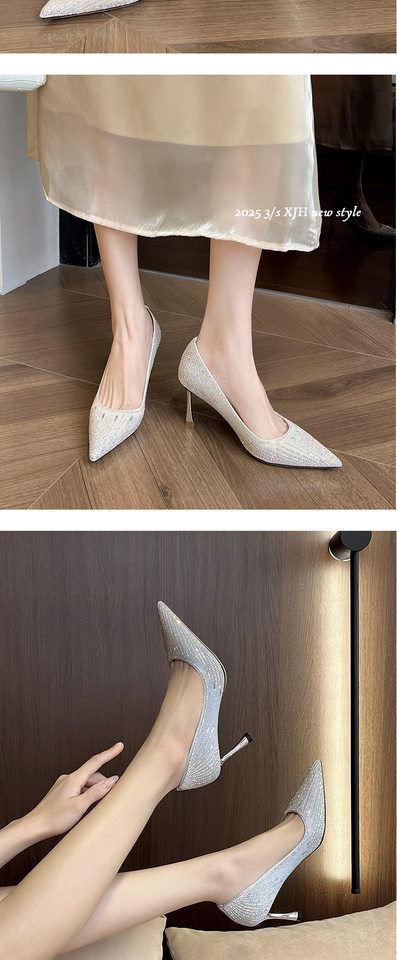 Giày cao gót nữ mũi nhọn gót nhọn 6–8 cm thiết kế thanh lịch cho cô dâu và phù dâu — Màu mơ, Màu xám bạc chi tiết 10