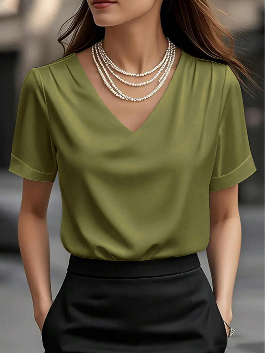Satin-T-Shirt für Damen mit V-Ausschnitt – Elegante Kurzarmbluse für Frühling & Sommer | Weich & Glänzend (S-XXL, 7 Farben)_voghion.com