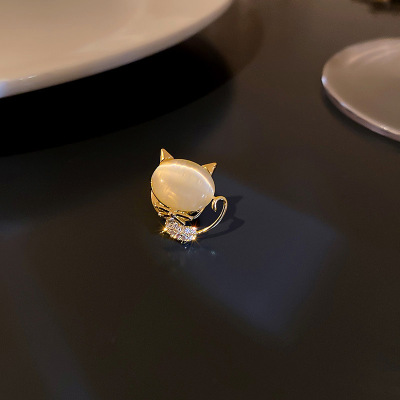 真金电镀猫眼石锆石珍珠小猫胸针花束雪花衣饰简约高级感衣服配饰