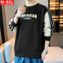 春秋港风潮男装拼色发泡印花圆领卫衣胖大码加肥宽松运动休闲上衣