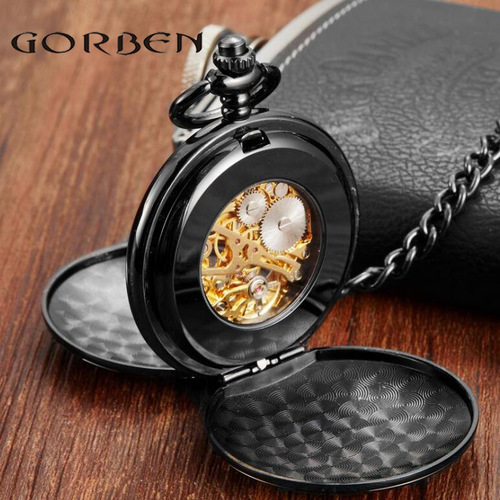 Foreign trade hot selling classic double-opening double-sided Roman font retro manual mechanical large pocket watch dropshipping