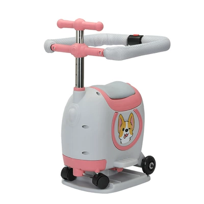 Electric car front child seat can be stored scooter multifunctional baby seat with light music with guardrail (Electric car child seat) - pink