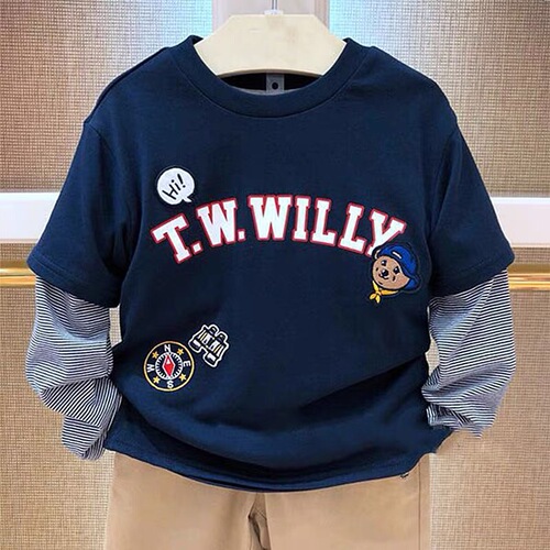 Bear Spring and Autumn New Season Bear Patchwork Pajama Top Long Sleeve T-shirt Korean Style Striped Top