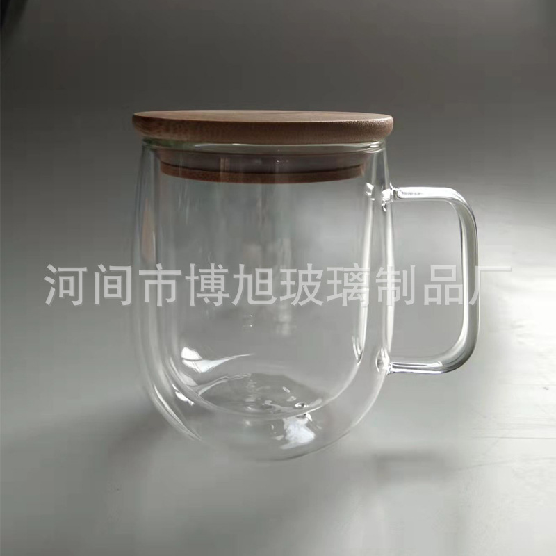 Directo de fábrica resistente al calor de doble capa de vidrio taza de café taza creativa con mango de vidrio de borosilicato taza de agua de impresión