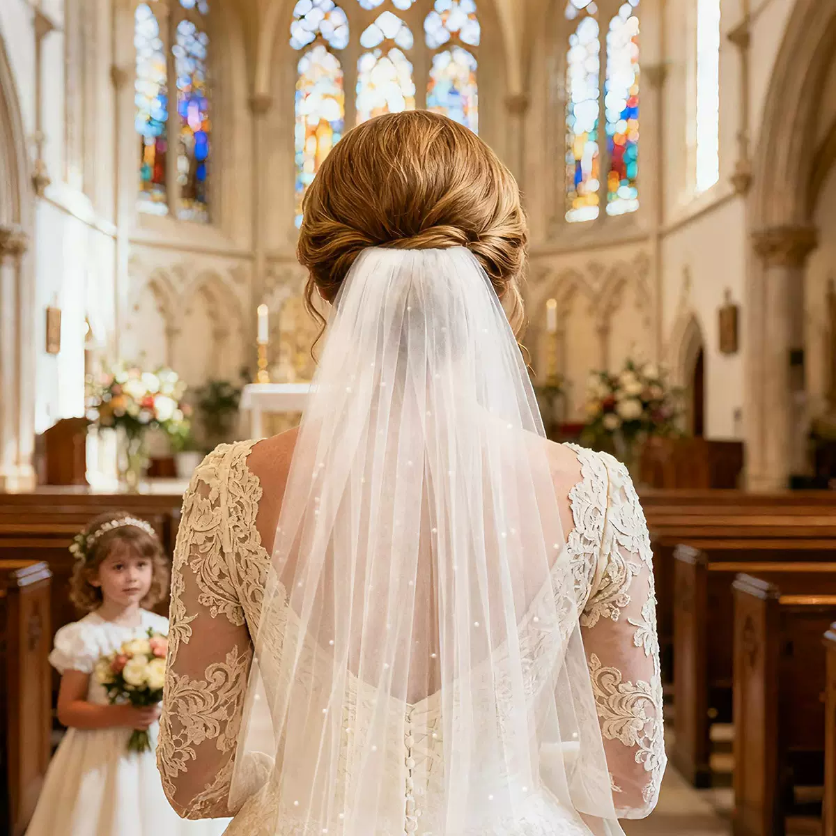 跨境新娘婚礼珍珠头纱领证结婚发饰新款婚庆配饰单身派对女孩头饰