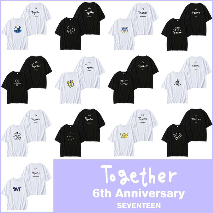 SEVENTEEN 6th Anniversary Members Hand-painted Printed Surrounding Same Short-sleeved T-shirt Loose Shoulder Cotton Top
