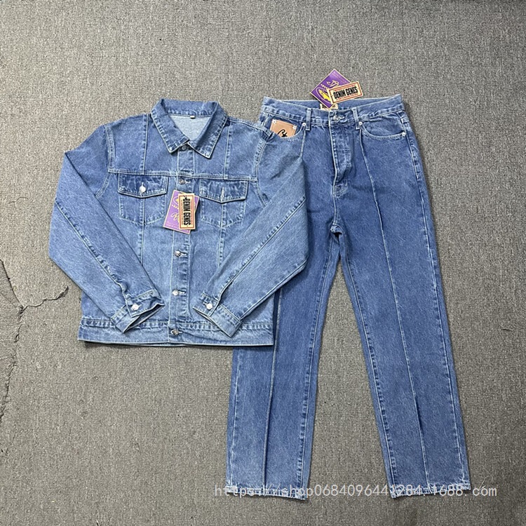 Corteiz American Trendy New Casual Set Autumn and Winter Denim Jacket Street Style Unisex Jeans