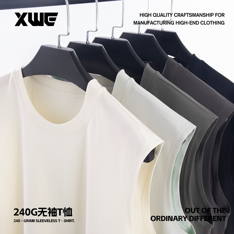 เสื้อยืดแขนกุดคอกลมผ้าโซโลนา 240G ให้ความรู้สึกเย็นสบาย เสื้อยืดกีฬาฤดูร้อนสำหรับผู้ชาย เสื้อกล้าม มีลายแบรนด์แฟชั่น พิมพ์ลาย บริการส่งแบบ Dropship
