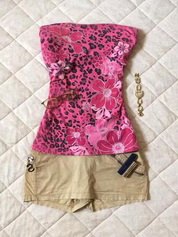 Y2K Retro Rose Red Leopard Print Large Floral Tube Top for Women, Slim Fit, Strapless, Short Tank Top