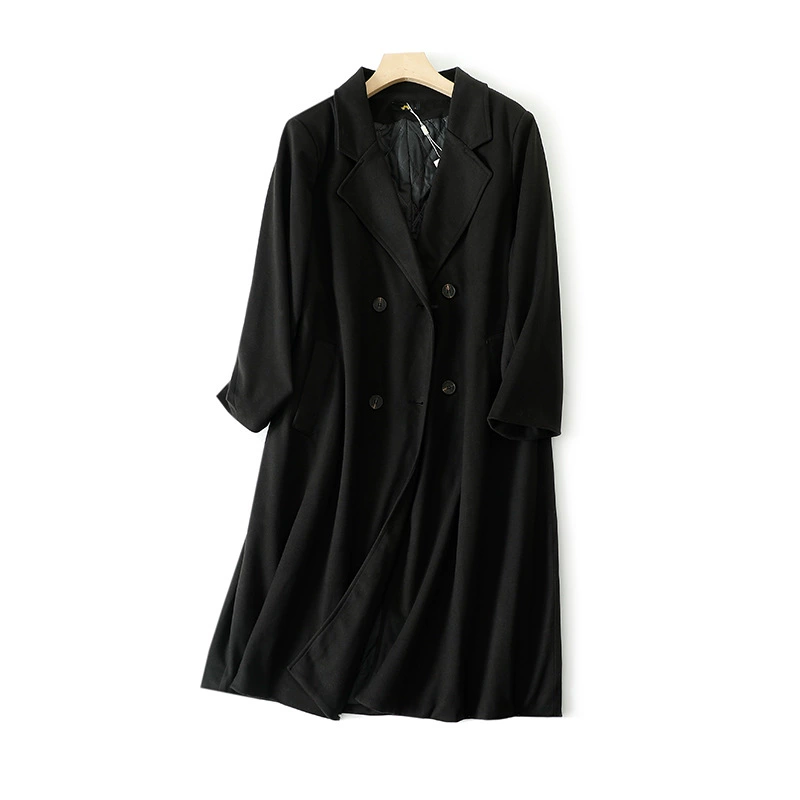 Утепленное шерстяное стеганое пальто больших размеров для полных женщин, новая зимняя модель 2025 года, удлиненное до колена