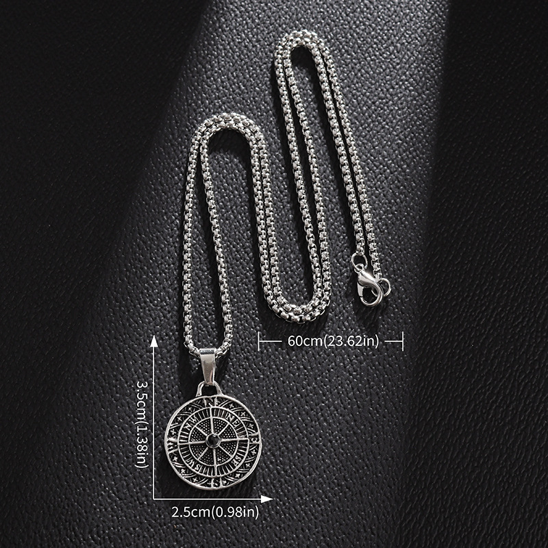 Protection Talisman Compass Pendant Necklace For Men Alloy Fashion_voghion.com