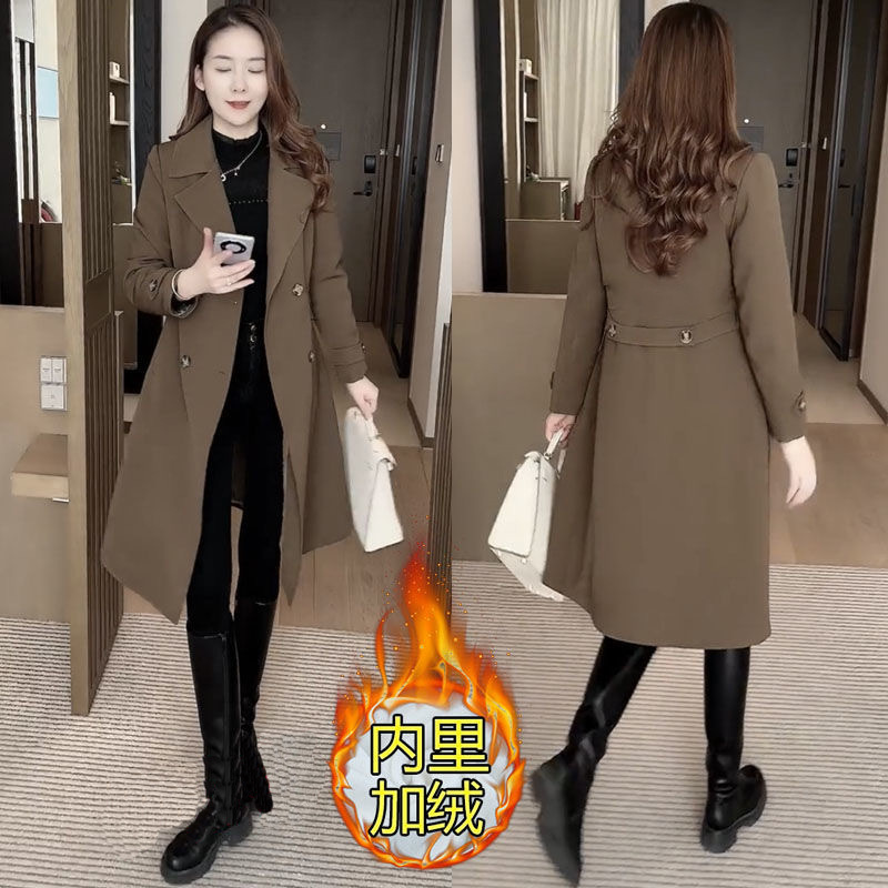 fleece-lined Thickened Windbreaker Coat Women's 2024 Winter New Arrival Foreign Elegant Mid-length Waisted Warm Over-the-knee Coat Trendy