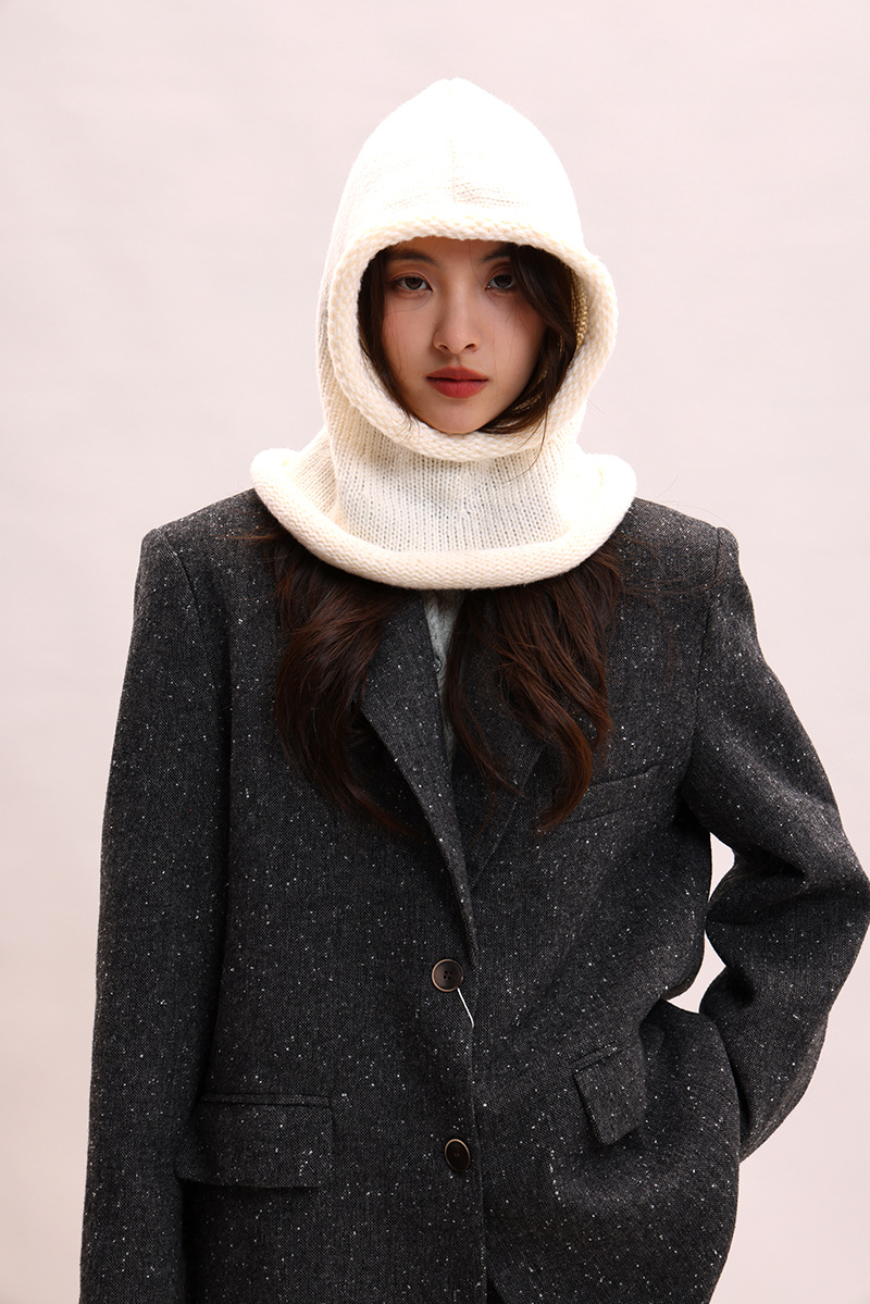 Cagoule coréenne pour enfants, couleur unie, col chaud, protection des oreilles, bonnet tricoté pour couple, pour hommes_voghion.com