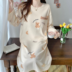 Осенняя пижама, зимняя юбка, хлопковое длинное милое мультяшное платье с рукавами для отдыха, длина миди
