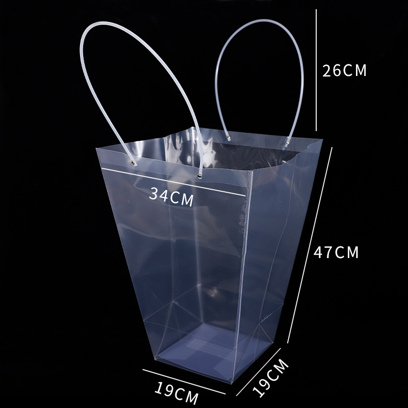 Bolsa de embalaje de flores transparente bolso trapezoidal cuadrado bolso de mango largo ramo de embalaje caja de regalo material de la tienda de flores