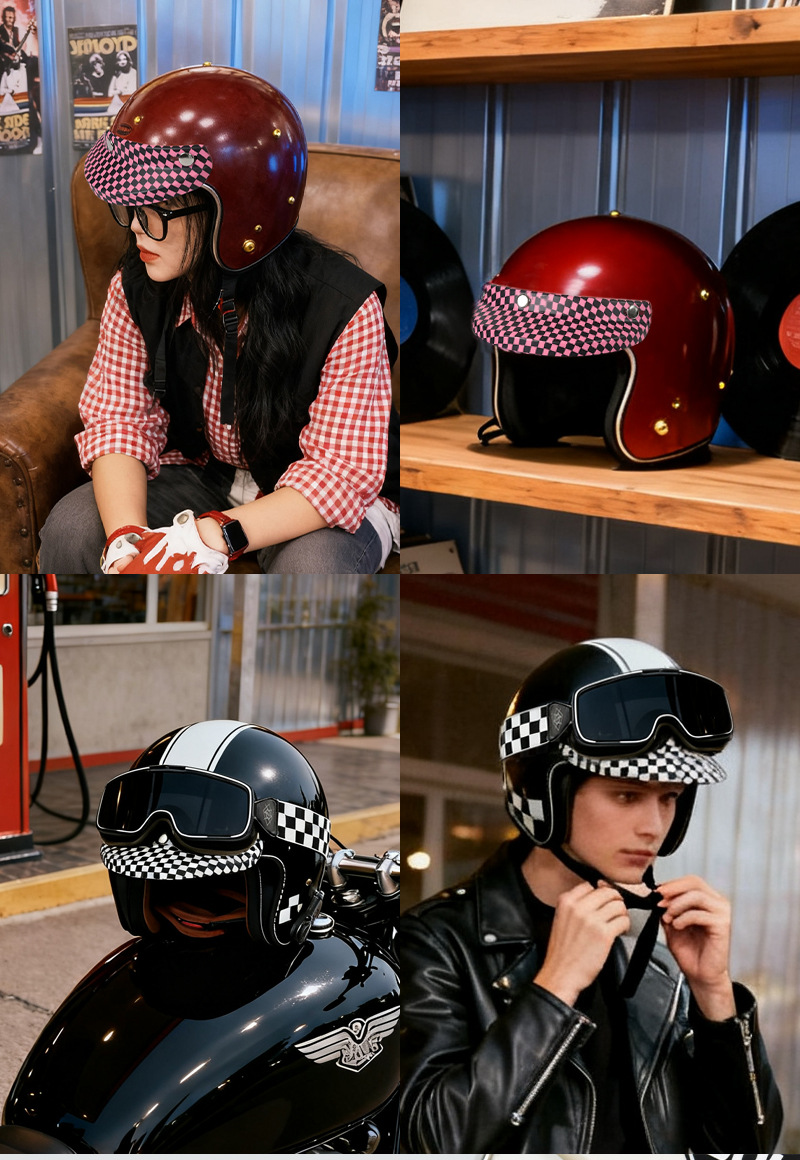Cute Retro Helmet with Brim, Three-Button Style, Fashionable and Adorable, Universal Helmet Accessory, Small Helmet Body for Motorcycles