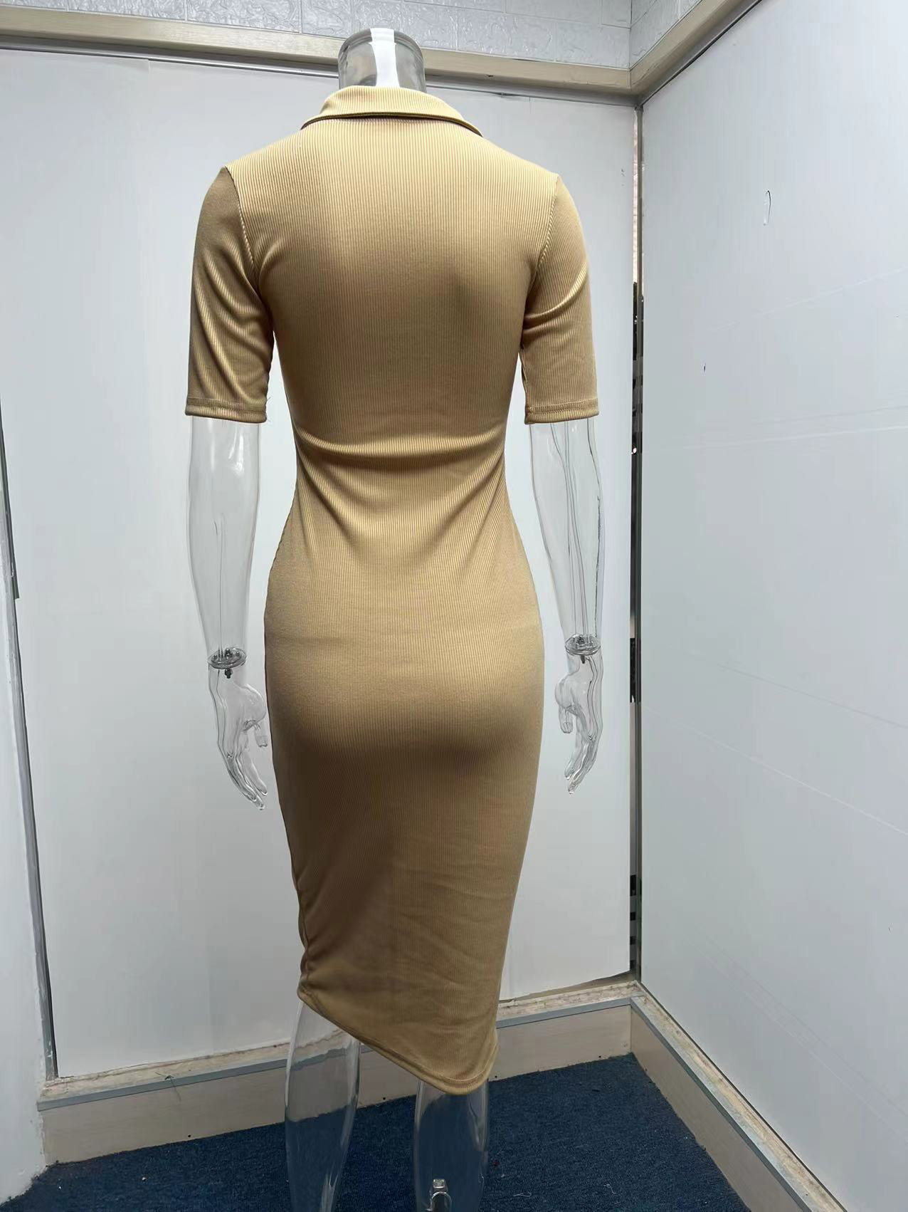 Spring Summer Office Simple Midi Dress Solid Color Breasted Casual Dress for Women 10 Spring Summer Office Simple Midi Dress Solid Color Breasted Casual Dress for Women