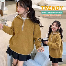 女童秋季套装连帽毛衣2026新款女大童秋冬装加厚针织衫外穿上衣潮