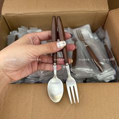 米诺家实木胡桃木哑光304不锈钢水果叉甜品叉勺咖啡勺小勺子儿童