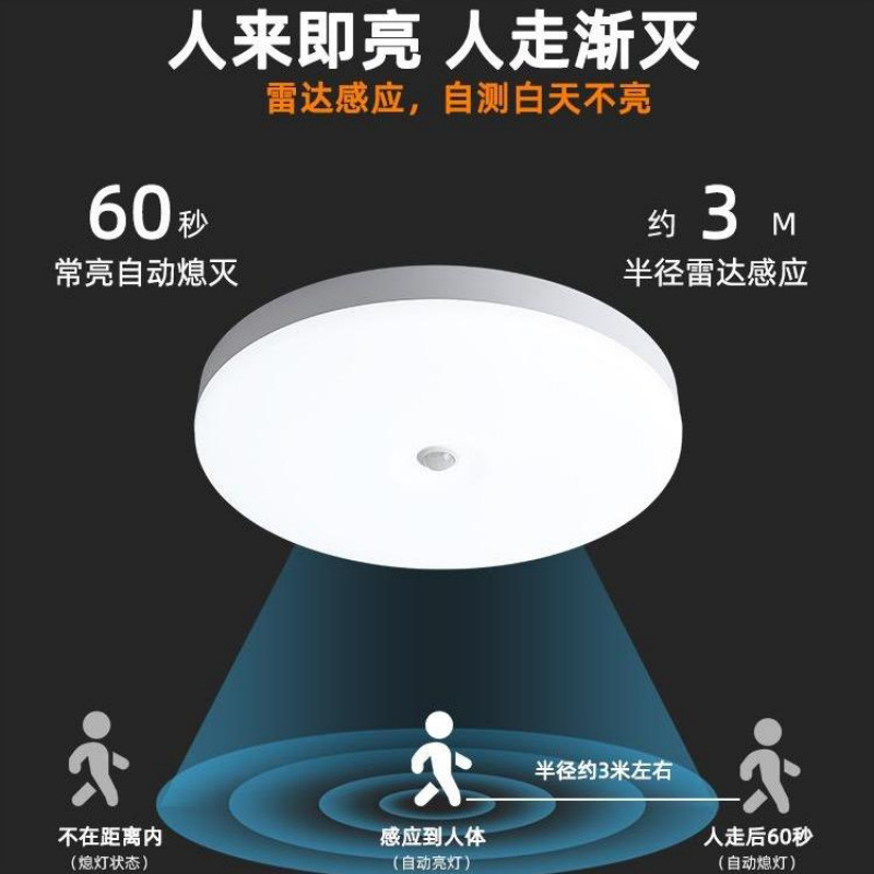 Sound and Light Control Ultra-Thin Flush Mount LED Light Infrared Human Radar Sensor Light Three-Anti Outdoor Balcony Stairway Corridor Lighting