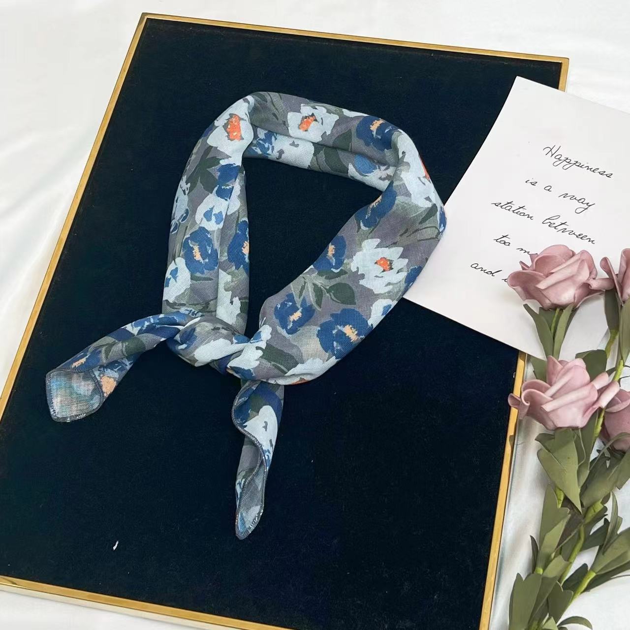 60g Weight Kerchief Classification Daily Occasion cotton and linen Material Flower Pattern Summer Season Women's Gender IG Style Style Women's IG Style Flower Cotton And Linen Kerchief 46