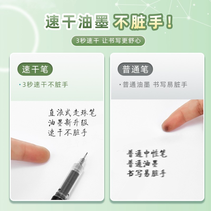 Bolígrafo de papelería para práctica de exámenes, bolígrafo rollerball de tinta líquida verde, de secado rápido, punta de aguja completa, bolígrafo de gel de 0.5 mm.