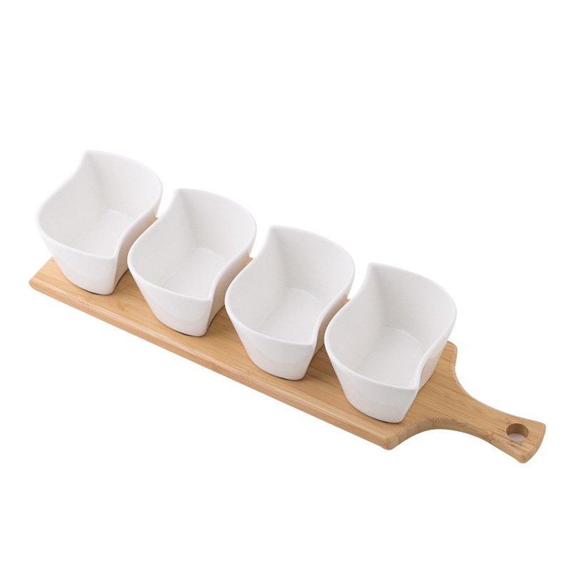 Fabricantes personalizados de frutas secas platos de nueces cuatro cuadrículas apilables hotel estrella creativo nueces semillas de melón nuevo soporte de madera sólida