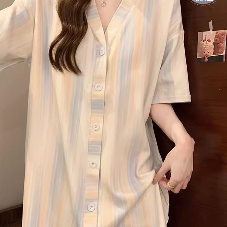 Nightgown with Breast Pads for Women, Summer Short-Sleeved Retro Style Pajamas 2025 New Large Size Nightgown Home Clothes Nightgown with Breast Pads for Women, Summer Short-Sleeved Retro Style Pajamas 2025 New Large Size Nightgown Home Clothes