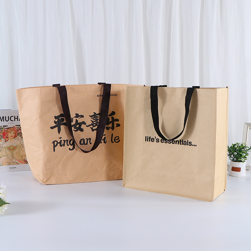 Bolsas de papel kraft personalizadas retro no tejidas bolsas de compras tejidas gruesas publicidad bolsas de mano ecológicas personalizadas