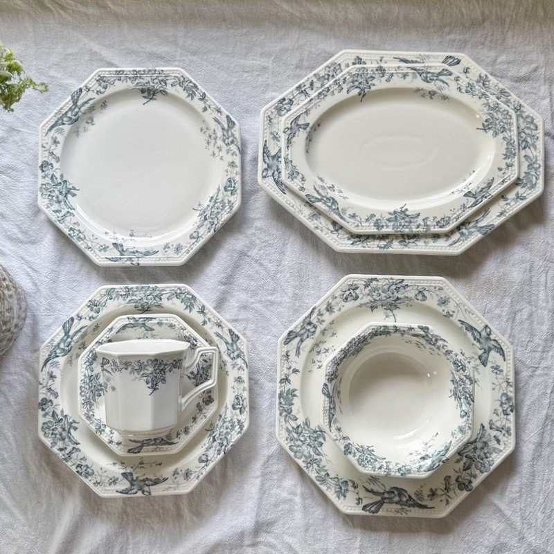 French Medieval Octagonal Series Suzaku Garden Ceramic Tableware Ceramic Coffee Cup and Saucer Ceramic Bowl Dessert Plate Dinner Plate