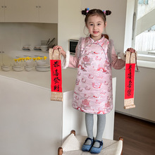 【夹棉】艾摩贝贝儿童国风背心旗袍裙冬女童缎面提花长袖拜年棉服