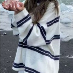 韩系慵懒风软糯撞色条纹毛衣女秋冬新款高级感宽松百搭针织衫上衣