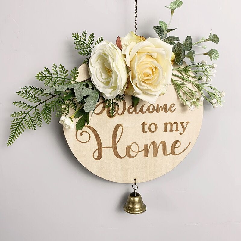 Country Style Hello Garland Front Door Decoration Round Welcome Wooden Tag Door Plate Wooden Crafts