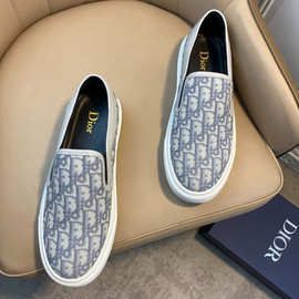 新款早秋D1O专跪系带船鞋绒面革印花厚底休闲鞋CD男鞋百搭鞋