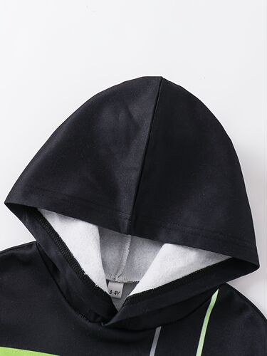 Cross-border INS small and medium-sized children, boys and babies, spring and autumn, fleece hooded, contrasting color, long-sleeved shirt, trousers, casual suit, trendy