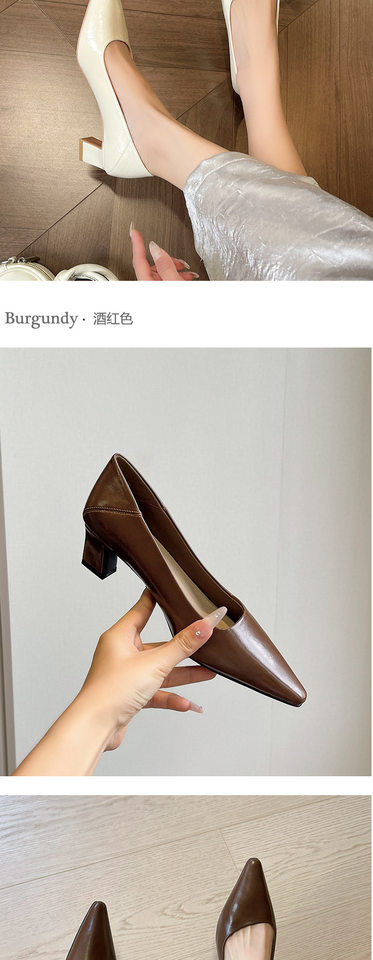 Giày cao gót nữ mũi vuông gót thô 3–6 cm kiểu Pháp thanh lịch, đế cao su, đi làm dự tiệc — Màu cà phê, Màu trắng ngà, màu đen chi tiết 8